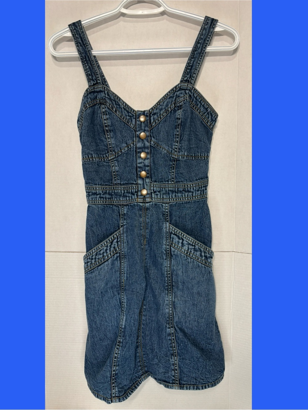 Japna Women’s Blue Denim Mini Dress with Button Front Detail & Corset Look
